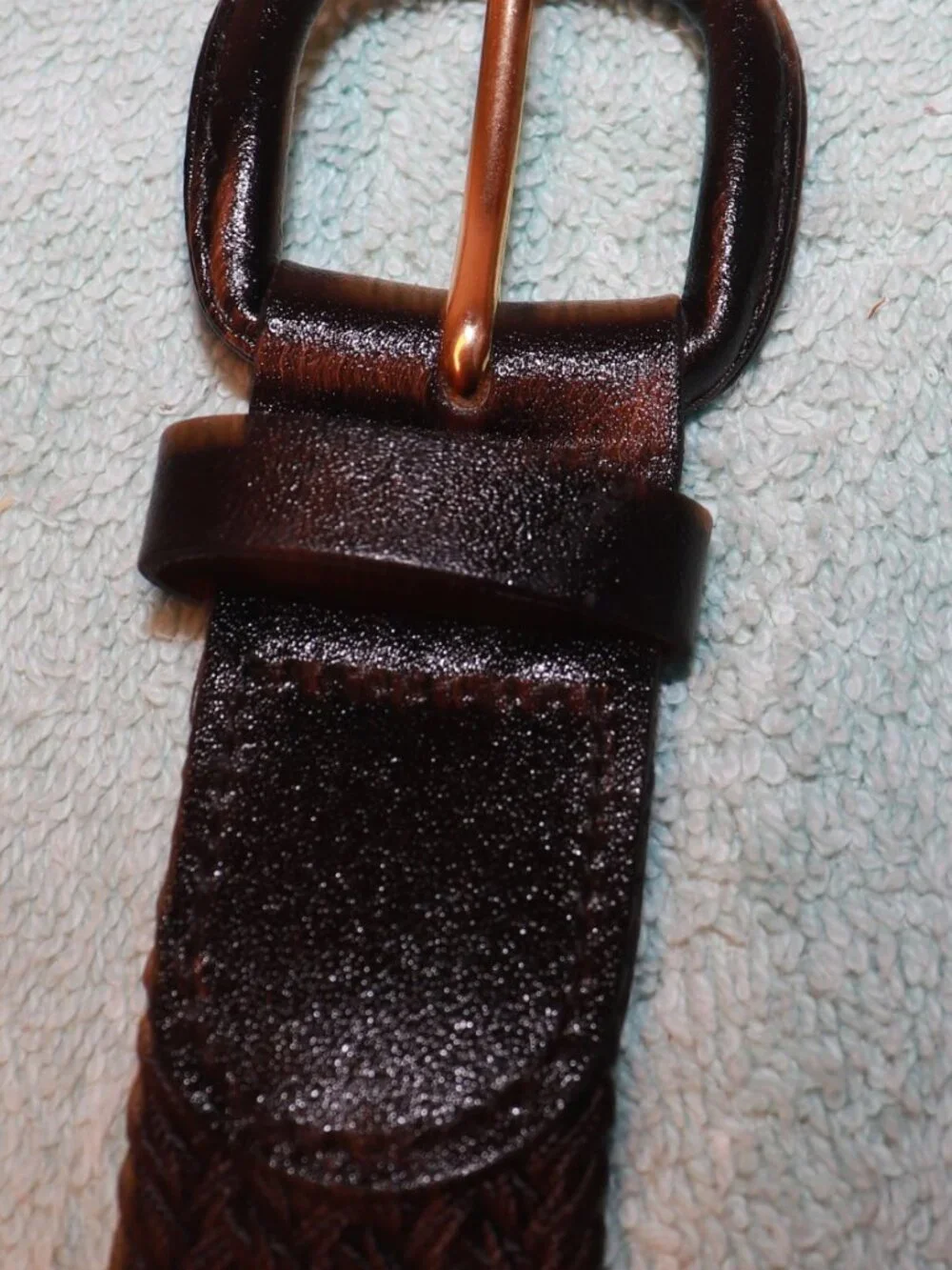 New Woven Belt XL  42-44 Bonded Leather Gold-tone Metal Buckle Black